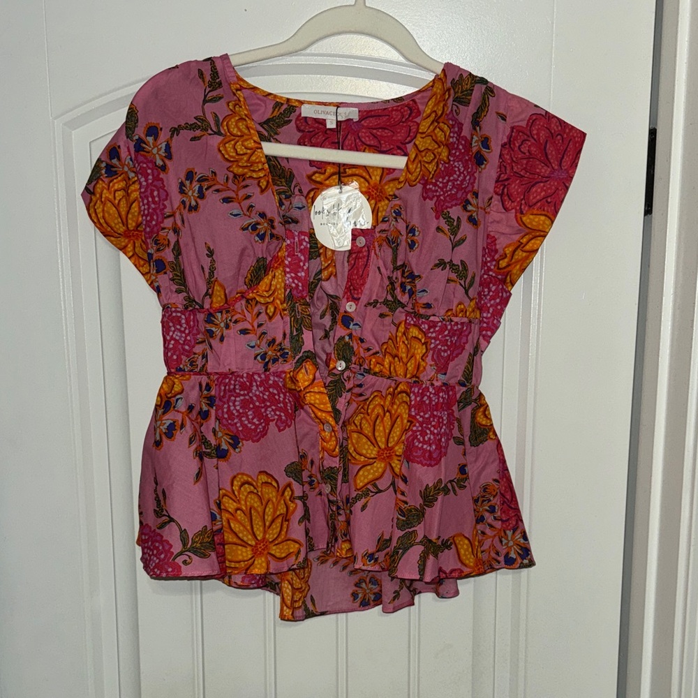 Olivaceous Pink Floral Peplum Blouse